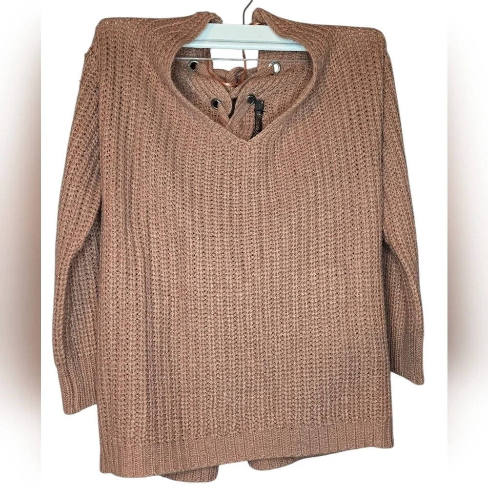 Love @ First Sight Lace-Up Back Sweater Size M